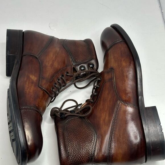 ?MAGNINNI 22490 COGNAC PEBBLEDGRAIN CALF SKIN DERBY LEATHER CAP TOE BOOT 11 1/2 main image 6